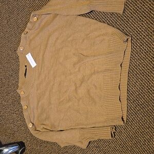 New york and company tan crew neck sweater with button detail NWT